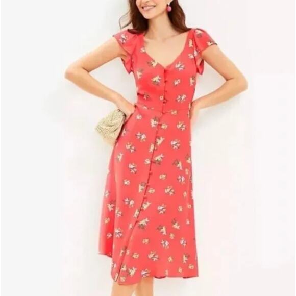 LOFT Dresses & Skirts - LOFT Floral Cap Sleeve Button Midi Dress Size 4 NWT